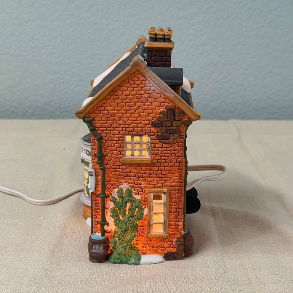 Vintage Lighted Christmas Village House Porcelain Watchmaker w Box & Cord Decor